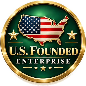 U.S. founded enterprise badge - United States map in the national flag with gold stars