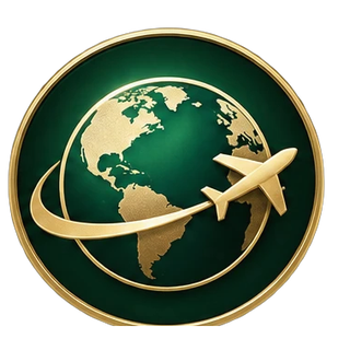 Globe and aircraft in a gold-rimmed badge