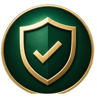 Gold shield with a check mark in a badge